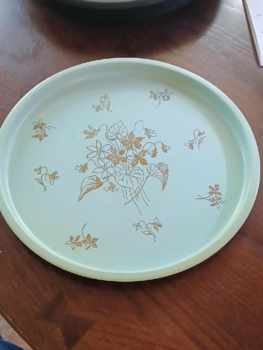 Vintage Floral Round Serving Tray - Mint Green